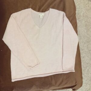 H&M Pink S V Neck Sweater Shaggy Normcore Scandi girl Cozy